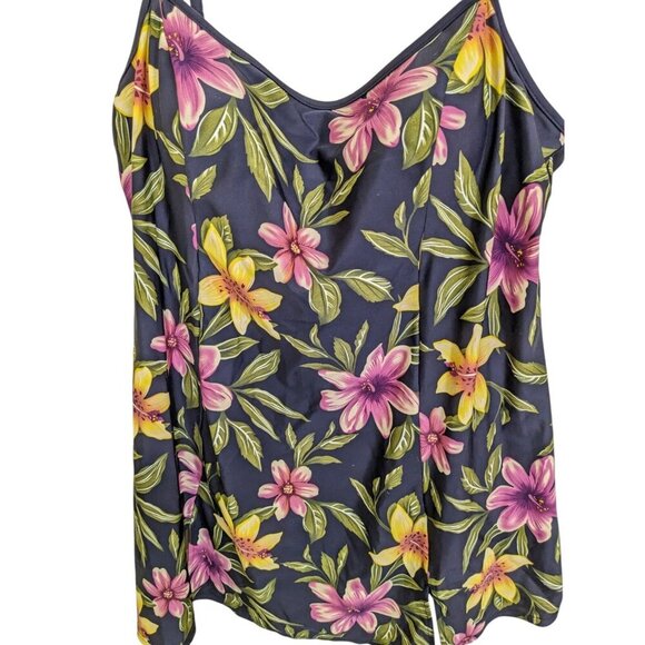 Womens Plus Size 26W One Piece Swimdress Swimsuit Colorful Tropical Floral Black - Picture 3 of 5